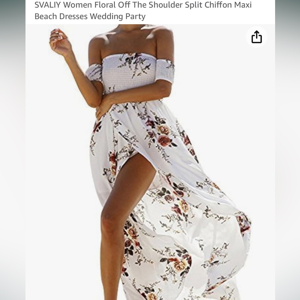 Off shoulder Split Chiffon Maxi Dress Beach/ Wedding